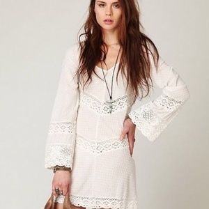Free People White On The V Crochet Tunic Dress